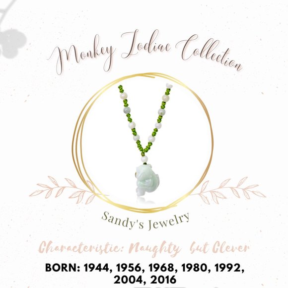Monkey Chinese Zodiac Handmade Jade Necklace Pendant - Picture 1 of 3
